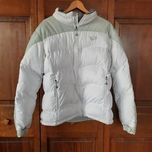 Mountain Hard Wear white and light gray down/feather filled puffer coat
